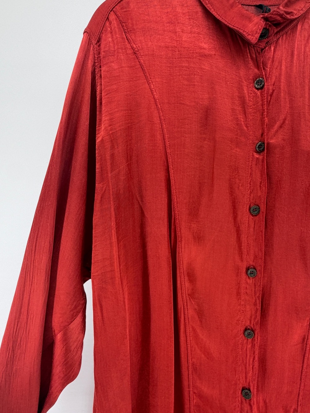 Italian autumn Vibe Lagenlook Boho Artsy Rust Flowy Button Front Tunic L - Picture 4 of 6